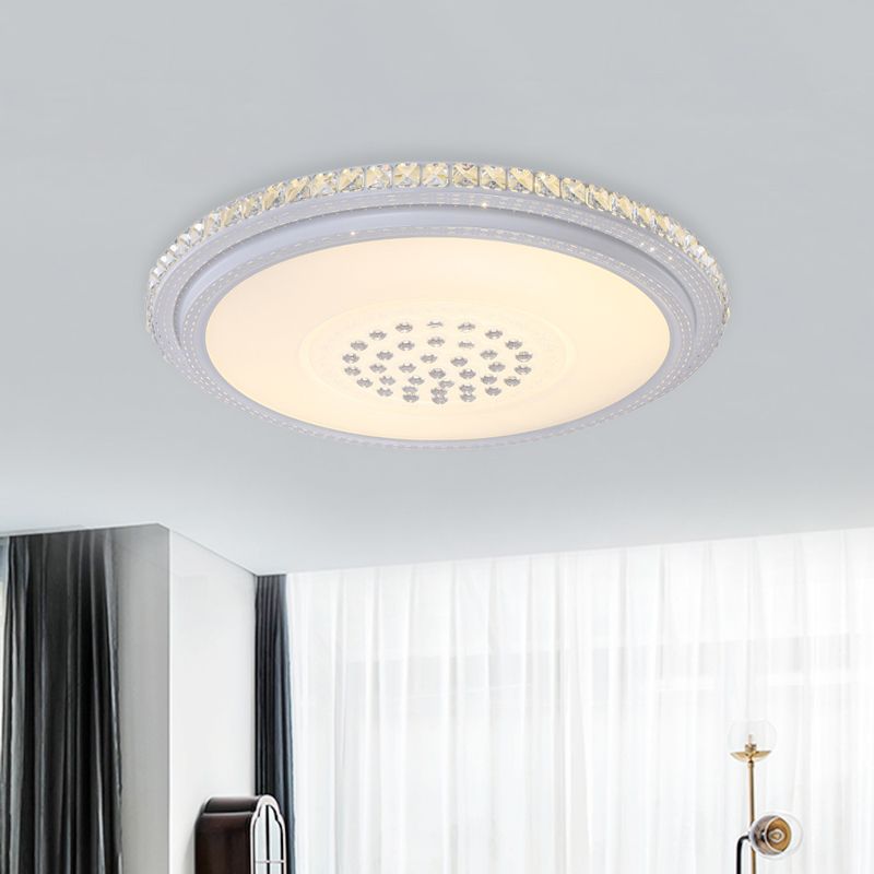 Modernism Ring Flush Mount Lamp LED Faceted Crystal Ceiling Light Fixture in White for Living Room