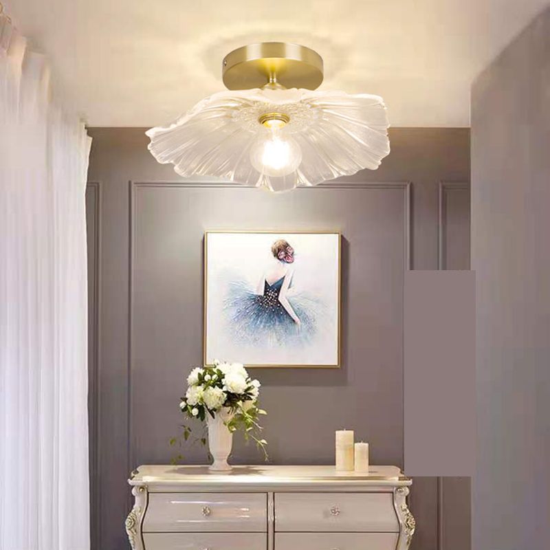Lámpara de techo de pasillo de vidrio estilo simplicidad con montaje empotrado de flores en dorado