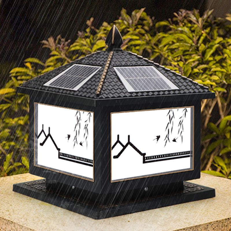 Rectangle Shape Metal Outdoor Light Modern Style 1 Light Solar Pillar Light