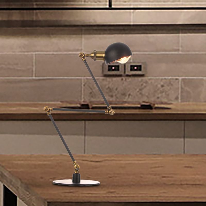 Black/Brass Domed Table Lighting Industrial Style 4"/8.5" Wide 1 Bulb Metallic Table Lamp with Adjustable Arm for Office