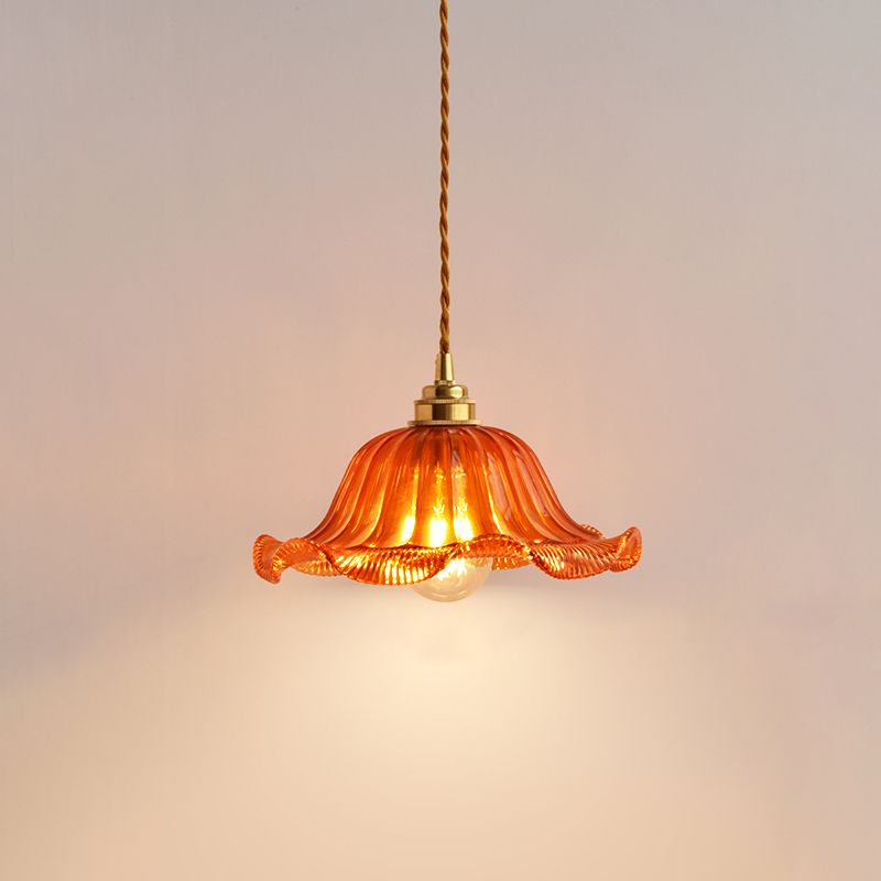 1-Light Ripped Shade Hanging Lamp, Contemporary Ribbed Glass Hanging Light