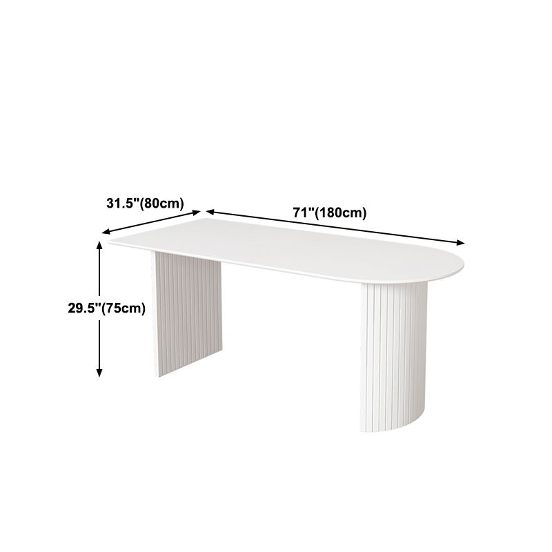 Irregular Shape Dining Table in White Modern Island Table with Double Pedestal