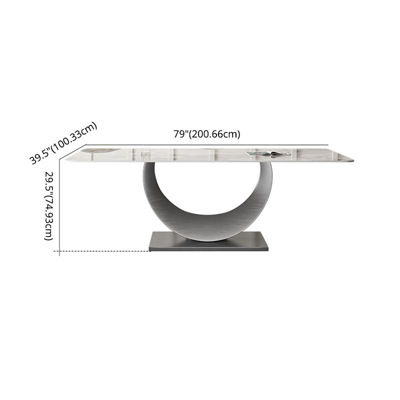 Modern Sintered Stone Dining Table Rectangular Dining Table Set with Metal Base