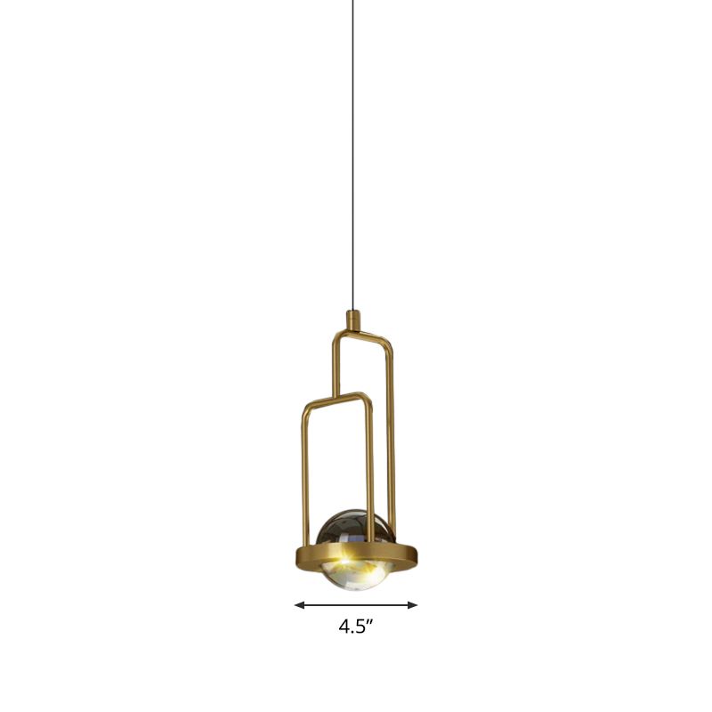 Ball Ceiling Suspension Lamp Minimalist Clear Crystal 1 Light Pendant in Gold with Rectangle Frame