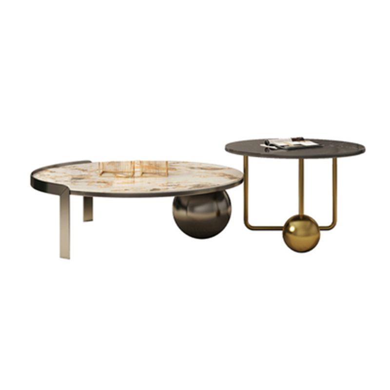 Round Slate Coffee Table Contemporary Three Legs White Cocktail Table