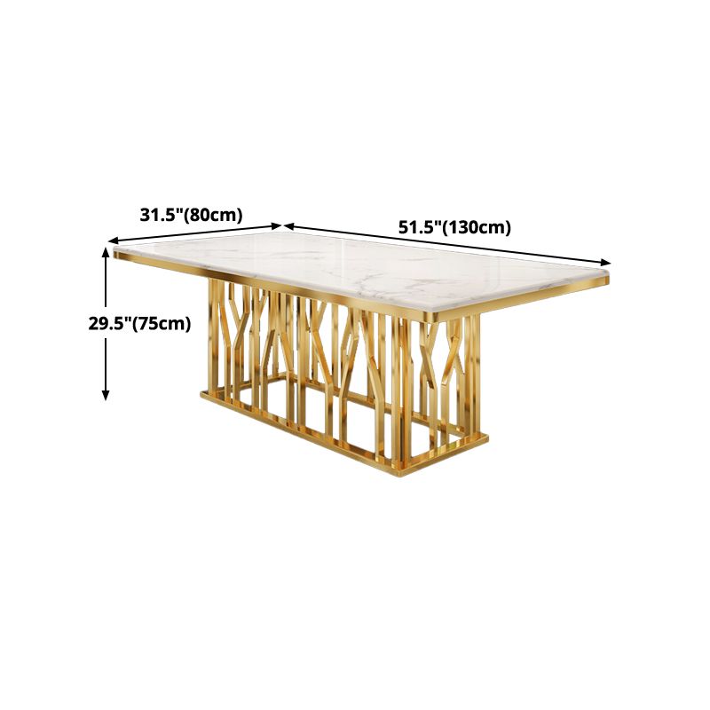 Mesa de comedor rectangular de lujo tradicional de metal, mesa interior con tapa blanca y base de pedestal