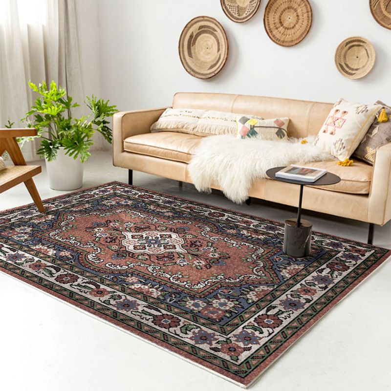 Traditional Multi-Color Patterned Rug Polyester Boho Chic Rug Non-Slip Machine Washable Stain Resistant Area Carpet for Home
