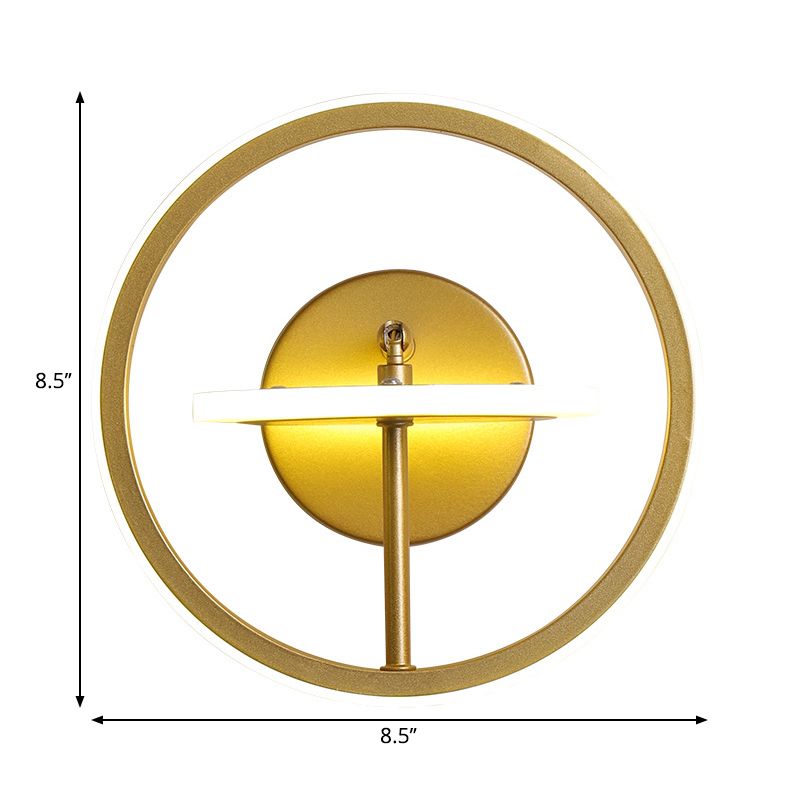 Metal Circle Wall Light Fixture Modernist LED Wall Lighting with Adjustable Arm in Gold, Warm/White Light