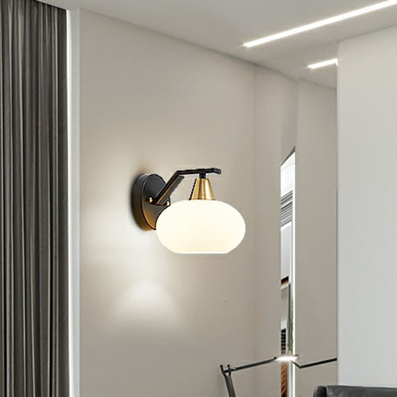 Éllipse à chambres à coucher luminaire mural minimalisme en verre blanc simple éclair d'applications noires