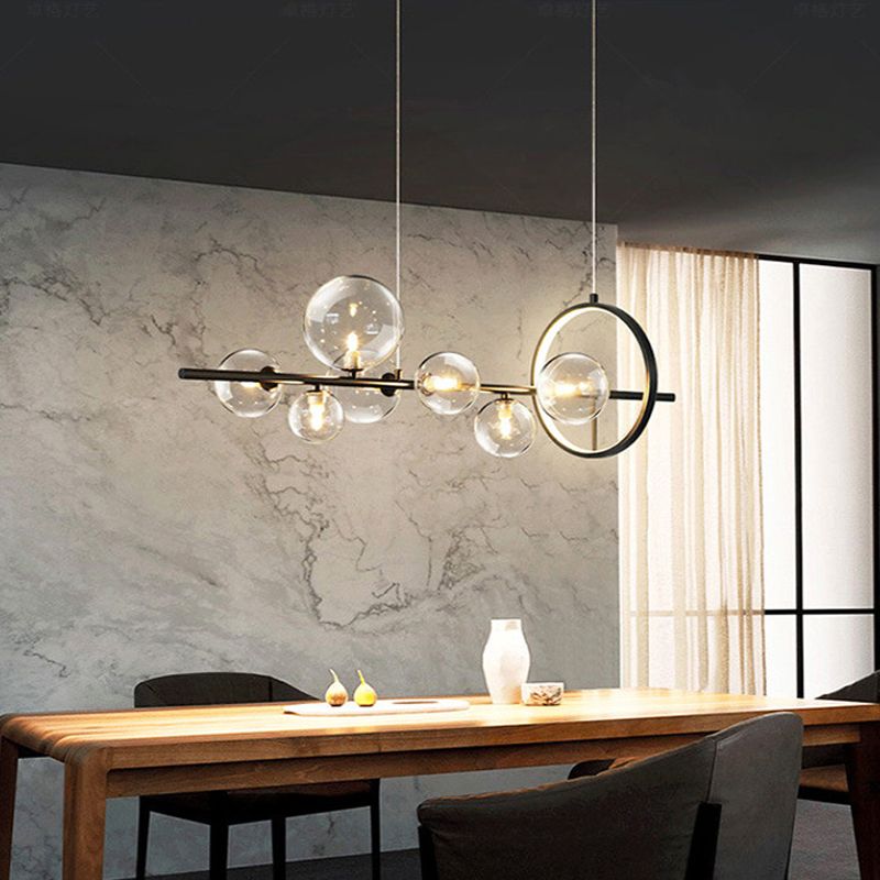 Luces de lámparas de la isla contemporánea Sphere Glass Island Lights en negro