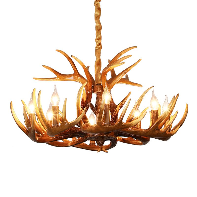 Resin Deer Horn Shaped Suspension Light Traditional Restaurant Chandelier Lighting