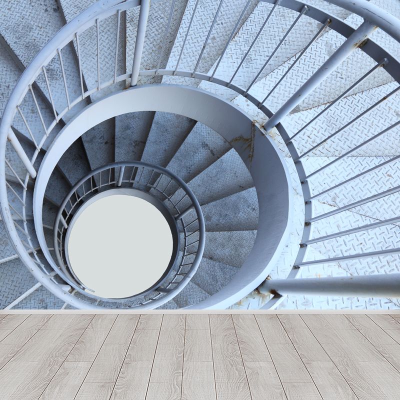 Close-Up Swirl Staircase Mural Wallpaper White Contemporary Wall Art for Living Room