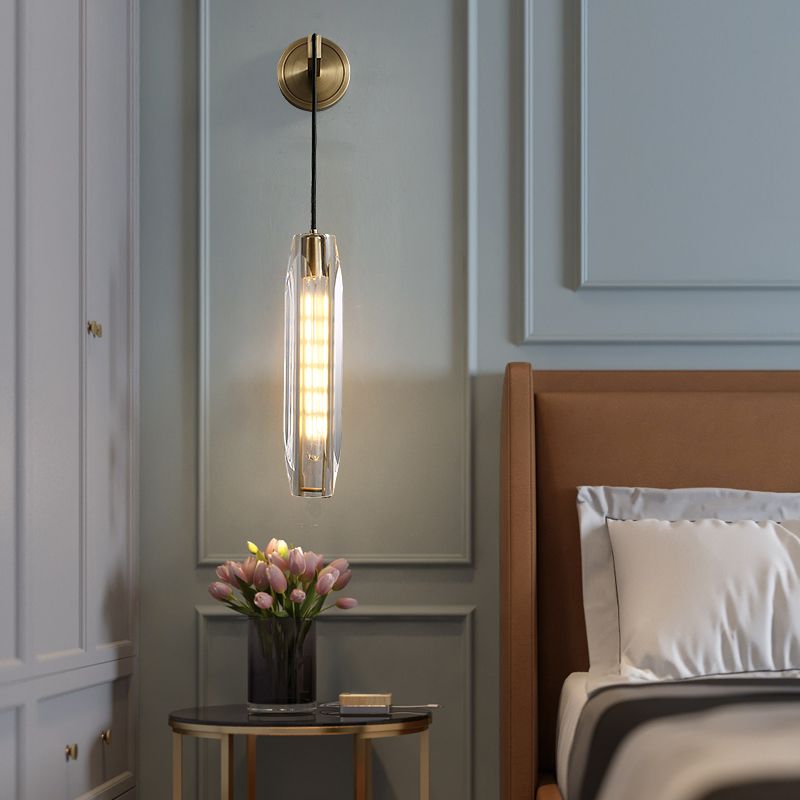 Unique Shade Crystal Wall Sconce Modern Style Single Light Wall Mounted Light in Brass