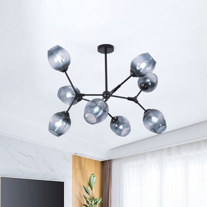 Degradado de cristal azul ramificado de semi-ras Modernismo 8-Cabeza de montaje de techo de montaje de Candelabro para sala de estar
