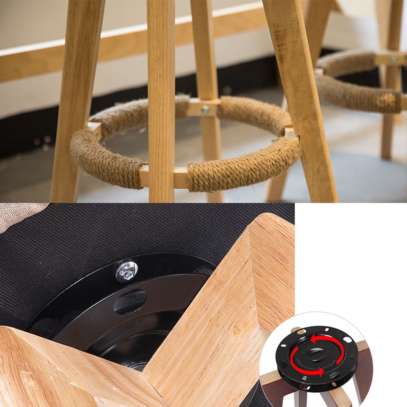 Modern Counter Bar Stool Armless Leather Bar Stool with Footrest and Swivel, Wood Base