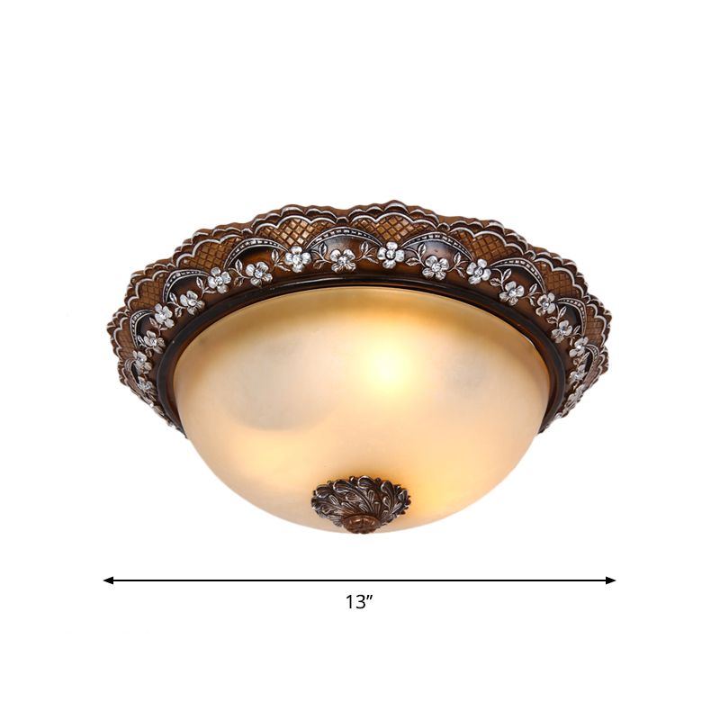13"/16"/19.5" Width Dome Shaped Flushmount Antiqued 2/3 Lights Glass Close to Ceiling Lighting in Brown