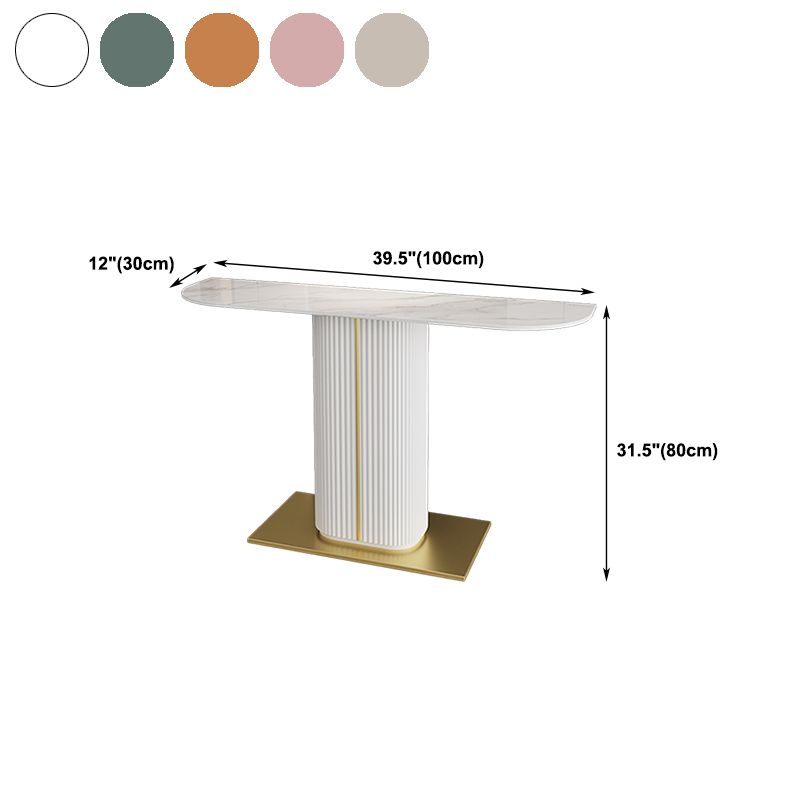 11" Wide Contemporary End Table Stone Half Moon Pedestal Accent Table