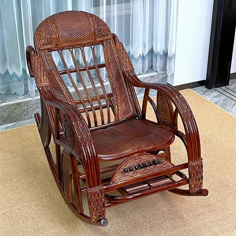 Traditional Rocking Chair Rattan Spindle Backrest Solid Color Indoor Rocking Chair
