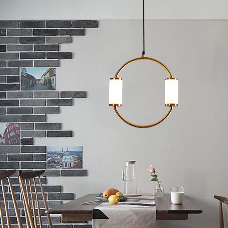 Luz colgante colgante LED de estilo simple con tono de lámina de sombra de cilindro de vidrio blanco