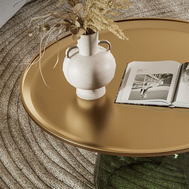 Round Metal Tray Top Coffee Table Glass Pedestal Cocktail Table
