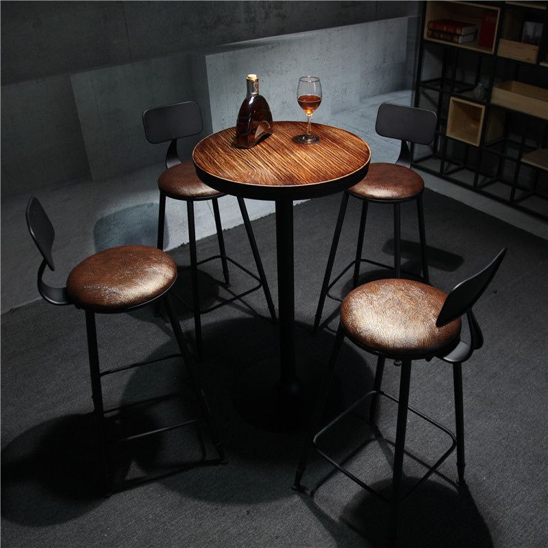Industrial 1/3/4/5 Pieces Solid Wood Bar Table Set Fixed Table Counter Table