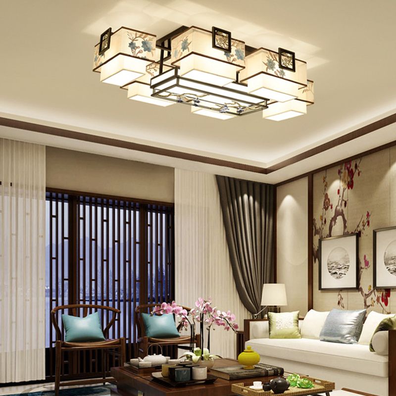 5/7/11 Teste Flush Mount Stile Cinese Tessuto Flush Plafoniera per Sala da pranzo