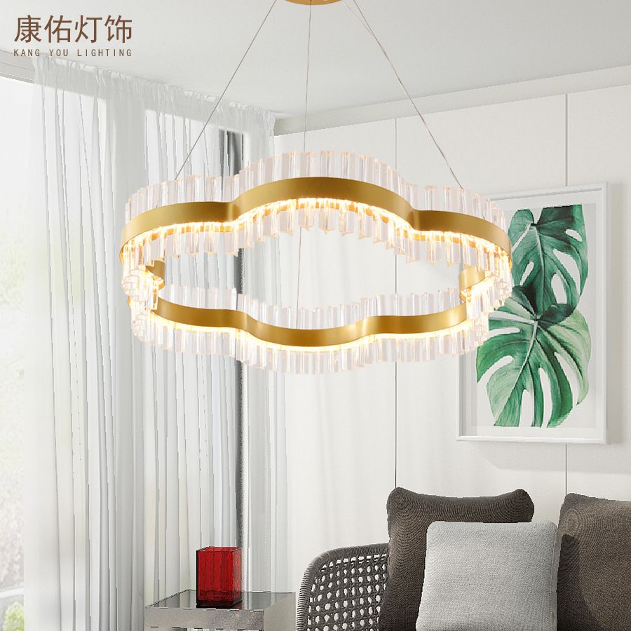 1/2 Tiers Flower Living Room Ceiling Chandelier Crystal 23.5"/31.5" Wide Led Minimalist Hanging Light Kit in Black/Gold
