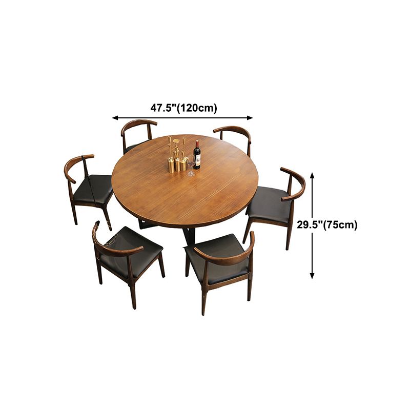Modern Round Dining Table Natural Pine Wood Top Black Base Table without Chair