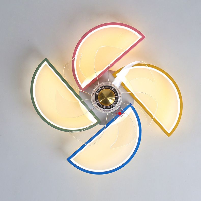Kids Artistic LED Ceiling Fans Aluminium Windmill Ceiling Fan Light with Acrylic Shade