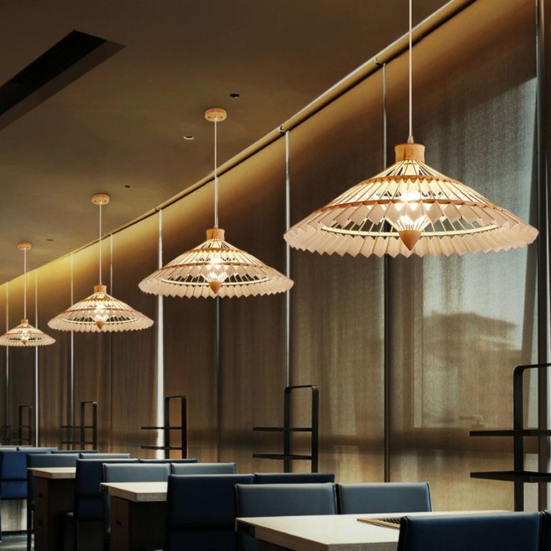 South-east Asia Umbrella Pendant Light Bamboo Single-Bulb Restaurant Suspension Light Fixture