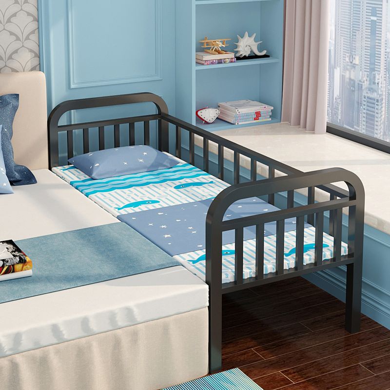 White/Black Kids Bed Contemporary Metal Standard Bed with Guardrail