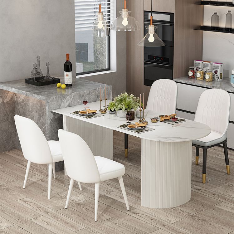 Modern Oval Dining Table Wood Double Pedestal Home Kitchen Dinner Table in White