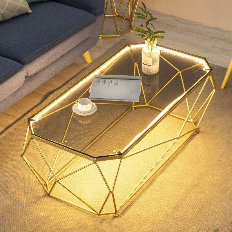 Contemporary Cocktail Table Glass Top Rectangular Single Coffee Table