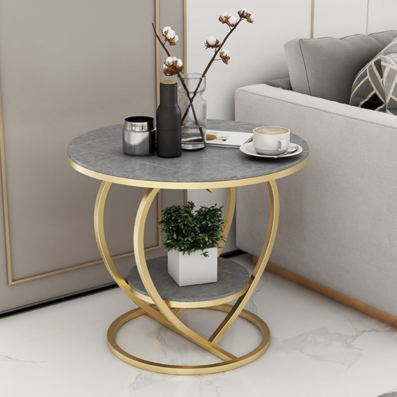 Modern 19.6"/23.6" Tall Round Slate Top Side Table Iron Abstract End Table