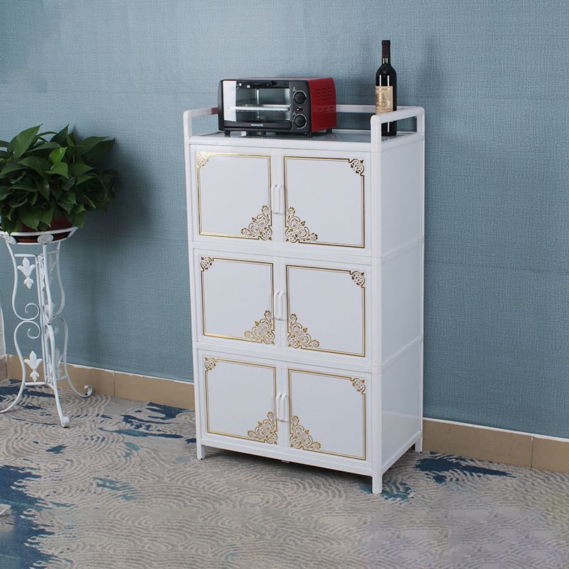 White Aluminum Frame Sideboard Tempered Glass Top Cupboard for Kitchen