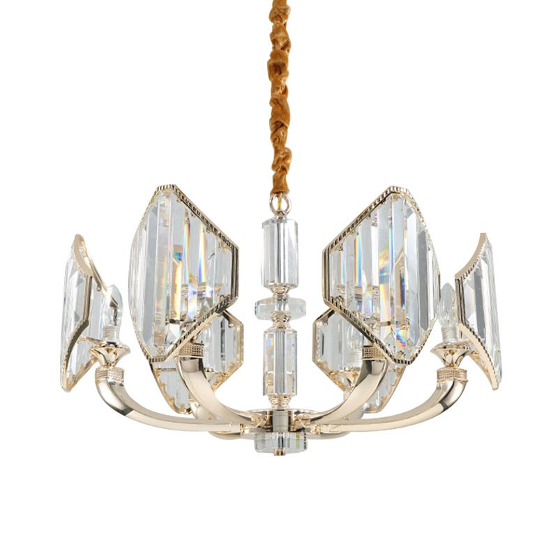 Sputnik Chandelier Light Simple Three Sided Crystal 6 Heads Gold Pendant Ceiling Light