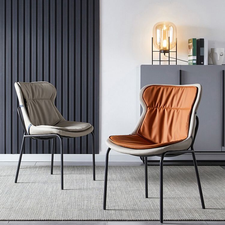 Industrial Style Leather Dining Armless Chairs Solid Back Dining Chair for Kitchen