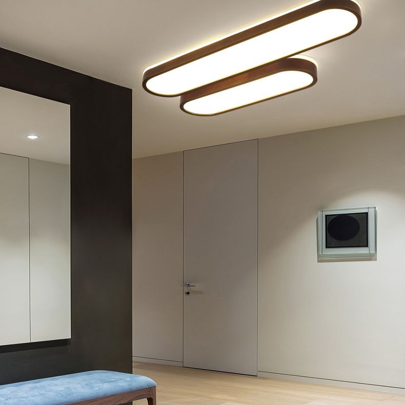 Lampe encastrée ovale marron foncé, plafonnier LED simple en bois avec Design rétroéclairé