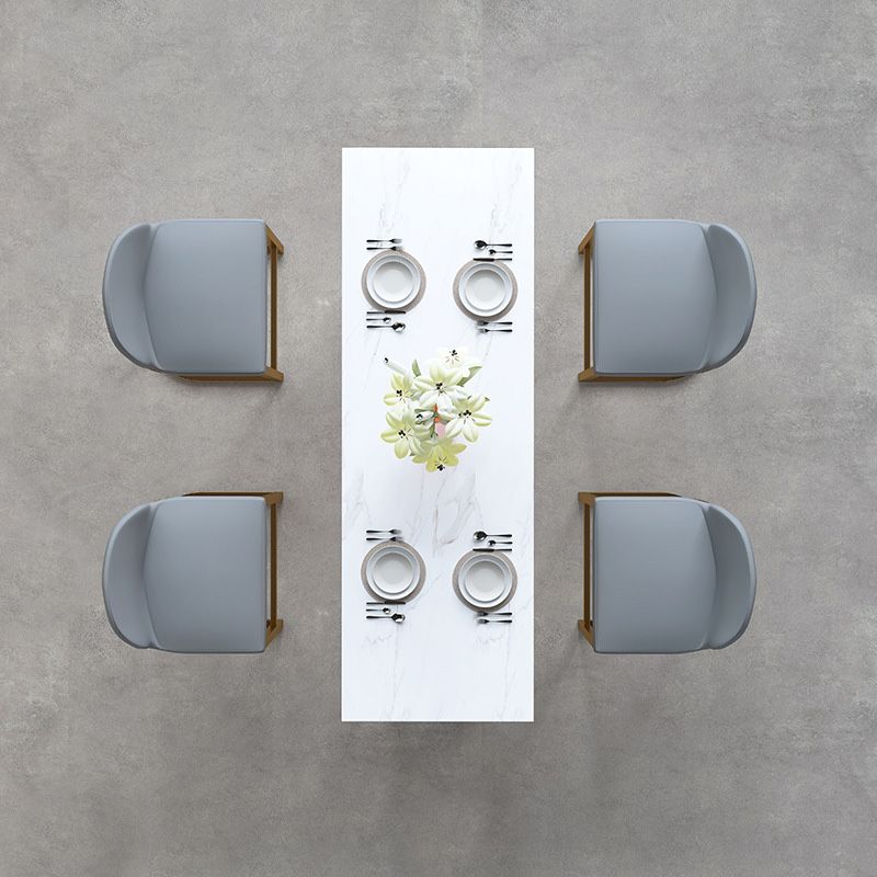 Rectangle Stone Top Table Glam Style Bistro Pub Table with Metal Base