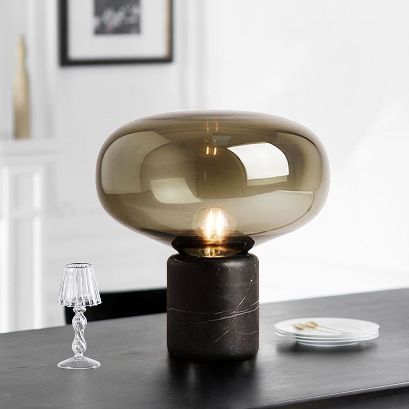 Cilindrische marmeren basistafellamp postmoderne stijl ovaal glas nachtkastje licht voor slaapkamer woonkamer