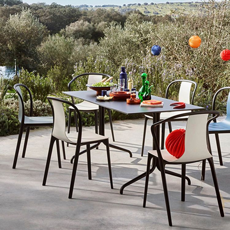 Scandinavian Plastic Dining Arm Chair Stackable Slat Back Armchair (Set of 4)