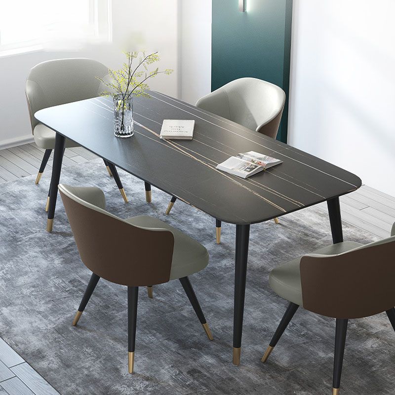 Modern Stone Rectangle Dining Table Home Kitchen Dinner Black Frame Dining Table