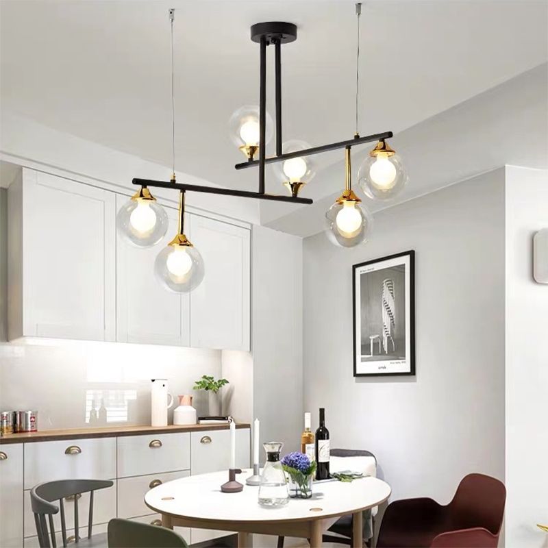 2-Tier Line Chandelier Simple Stylish Metallic Hanging Light in Black for Meeting Room Office