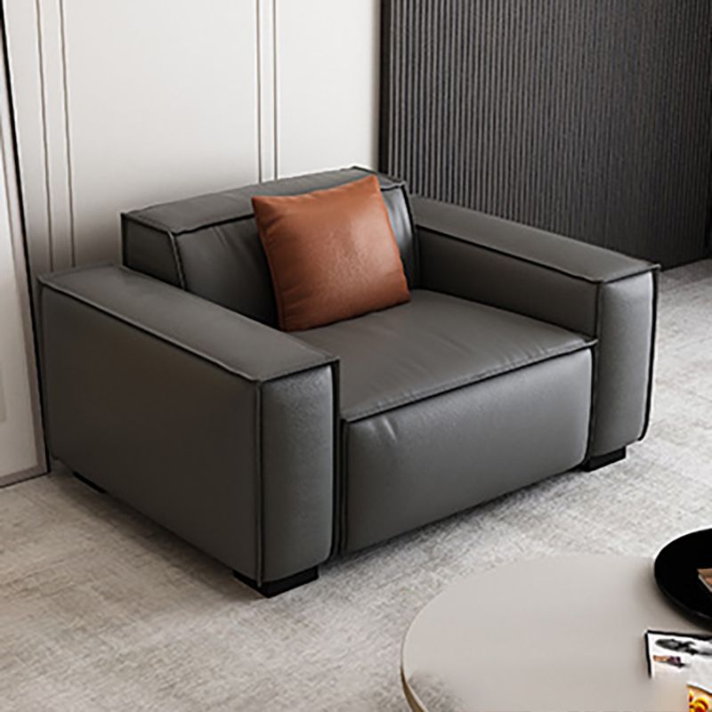 Modern Style Solid Wood Base Leather & Namib Black Rectangular Sofa
