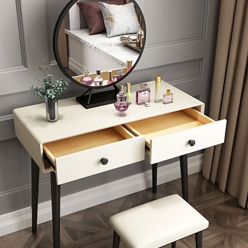 Contemporary White Vanity Table 29.53" H Vanity Set with Stool and Mirror