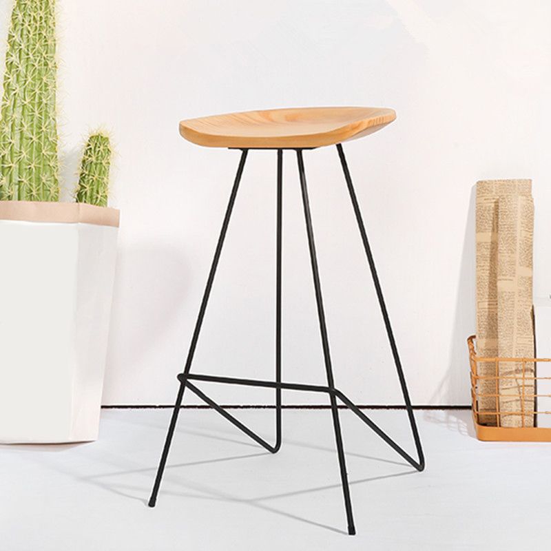 Modern Solid Wood Counter Stool Armless Bar Stool with Footrest