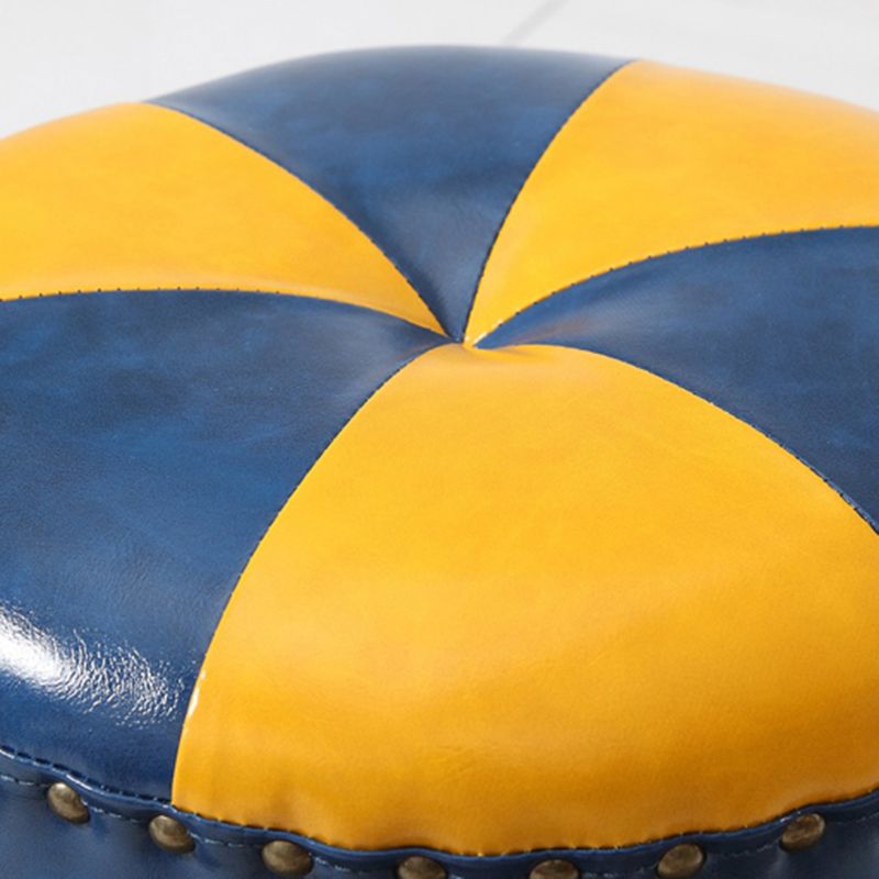 Modern Round Ottoman Color Block Leather Round Ottoman With Nailhead Trim