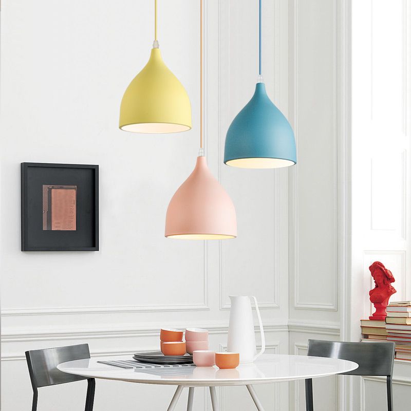 Metal Bowl Shape Hanging Lights Modern Macaron Style 1-Light Pendant Light for Bar