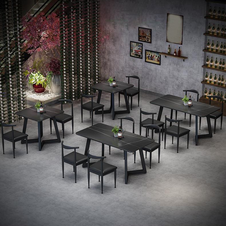 Sintered Stone Dining Table Black Industrial Style Dining Table with Metal Base