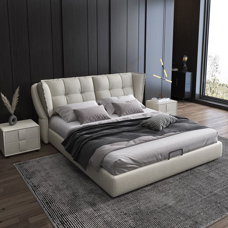 Modern Upholstered Headboard Bed Solid Wood Beveled Panel Bed